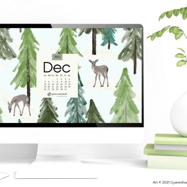 December 2021 Desktop/Mobile Calendar Wallpapers & Planner, Illustrated – Wintertime Woods