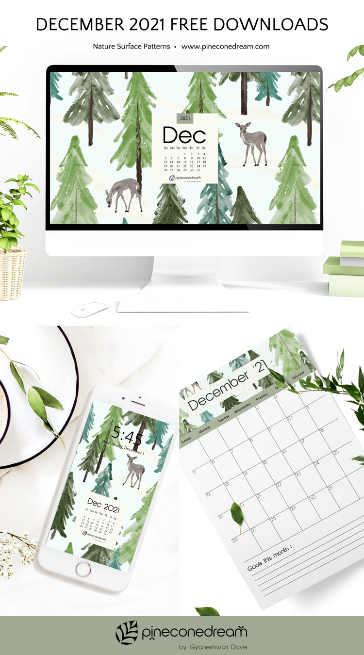 December 2021 free calendar wallpapers for desktop, iPhone, planner